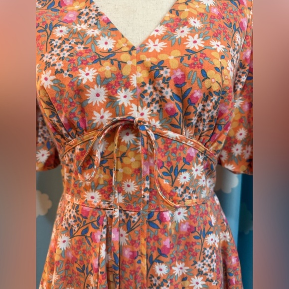 Fate bubble puff sleeve boho floral dress, underbust tie bow- S - Picture 8 of 10